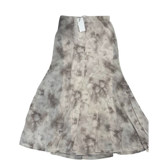 NEW Moon River Watercolor Midi Skirt Beige Gray Chiffon A-Line Sz Small Softcore - Picture 2 of 6